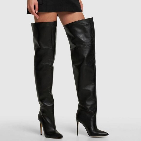 $1180 PARIS TEXAS Stiletto Black Leather Nappa Over the Knee Boots 39 with Box - Picture 5 of 14